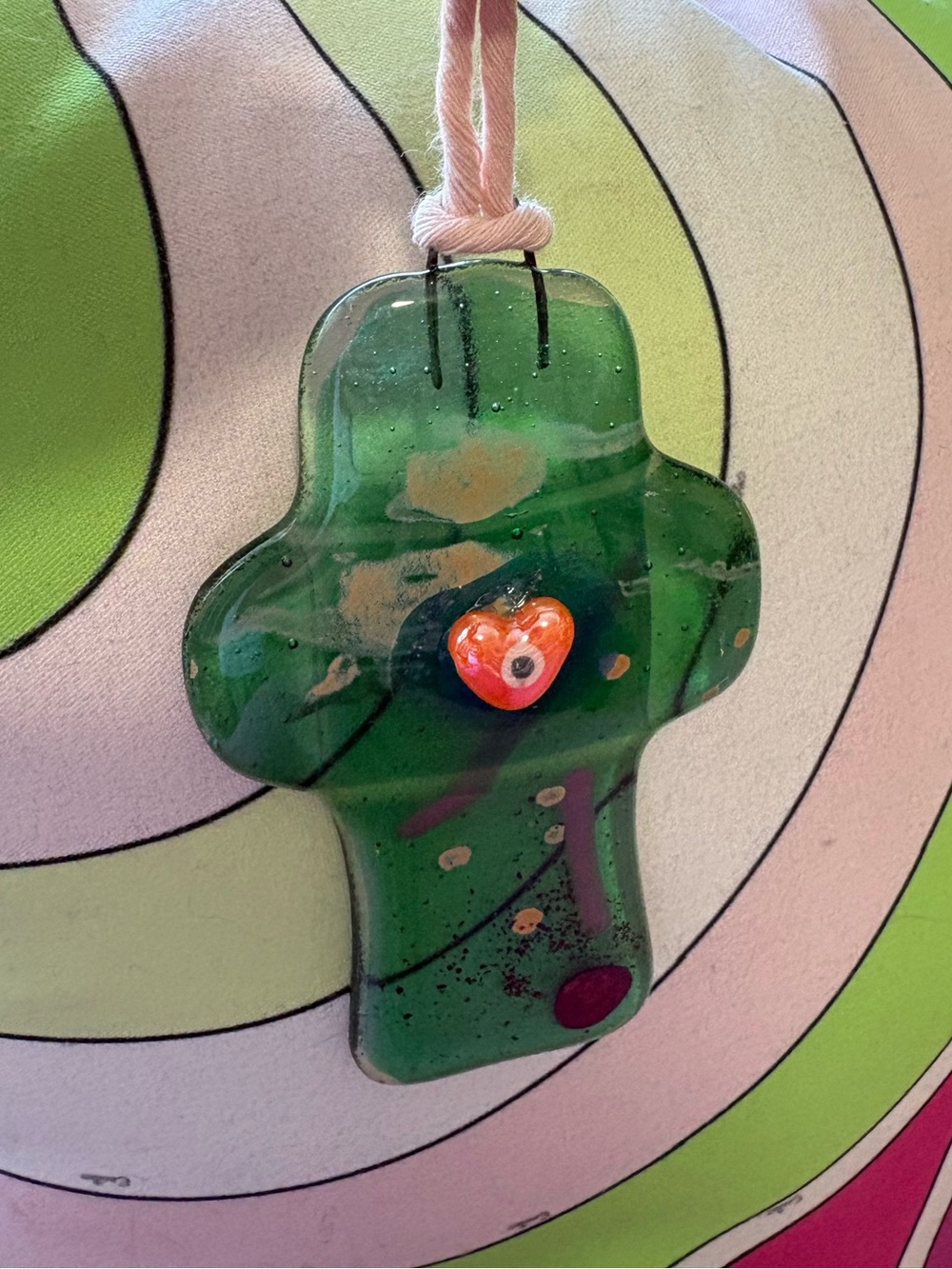 “Hope ” ”Fused Art Glass   Handmade Hanging Cross 5”x3”  By Victoria Heisler